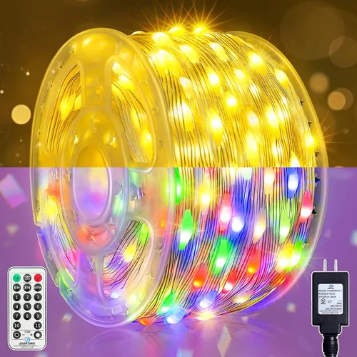 Vista 9 de Tira de luces LED para exteriores de 132 pies, 400 luces LED enchufables IP67, impermeables, con control remoto, 11 modos regulables, blanco cálido