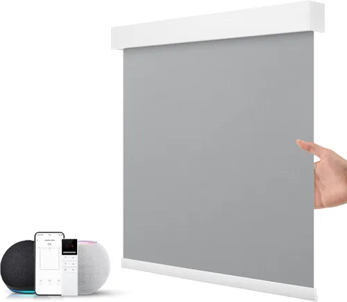 Vista 18 de ZSTARR Persiana inteligente motorizada para ventana con control remoto, persiana enrollable opaca automática tamaño personalizable, con cenefa, Beige