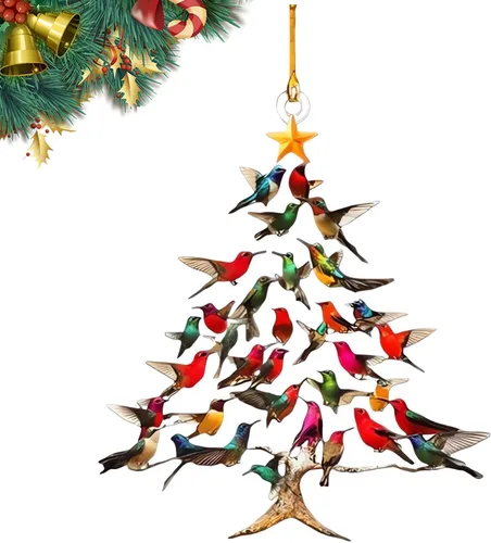 Vista 7 de Adorno de Navidad de Colibrí 2D de Acrílico, Adorno Apilado Nuevo de Colibrí de 2026 para Navidad, Adornos de Colibrí Apilados de Invierno Coloridos
