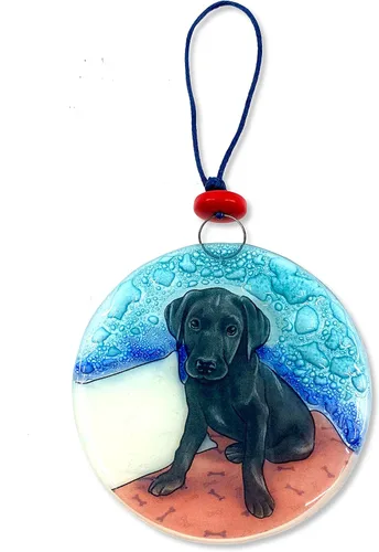 Vista 4 de Ruth's Ethical Goods Black Lab - Adorno de árbol de Navidad para perro, atrapador de luz de cristal artístico