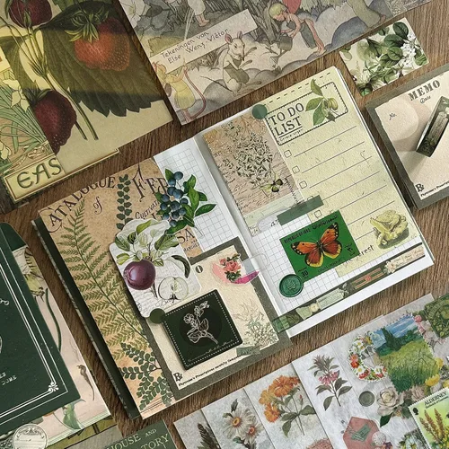 Vista 5 de Kit de Suministros para Scrapbooking, Kit de Scrapbook Estético Botánico Vintage para Bullet Journal Junk Journal A6 Cuaderno de Cuadrícula