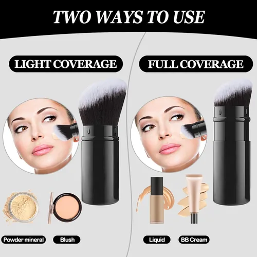 Vista 3 de Falliny Brocha de maquillaje retráctil Kabuki, base de polvo superior en ángulo, pinceles de maquillaje profesional con mango de aluminio