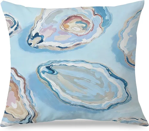 Vista 25 de Fundas de almohada costeras de langosta, fundas de almohada náuticas de langosta roja de Nueva Inglaterra con rayas azules y blancas para casa