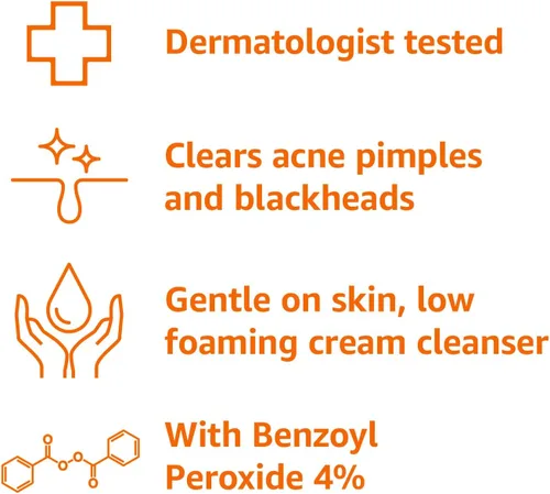 Vista 3 de Amazon Basics Limpiador en crema para el acné con 4% de peróxido de benzoílo, 5 onzas líquidas, 1 paquete