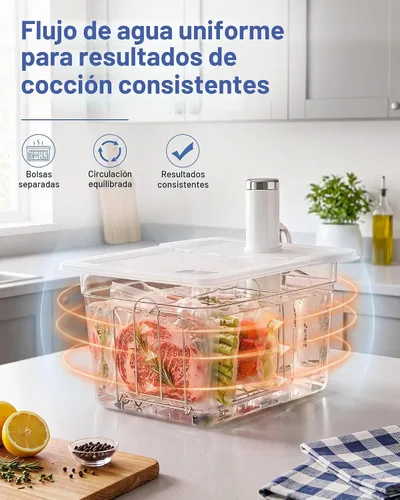 Vista 4 de EVERIE Contenedor Sous Vide de 12 cuartos de galón con tapa de bisagra y rejilla Sous Vide compatible con Breville Joule