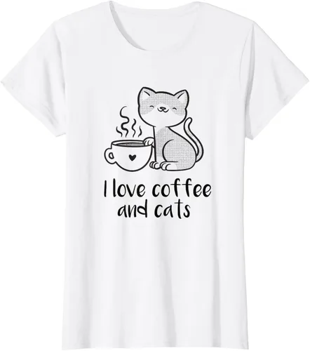 Vista 12 de I love coffee and cats Tazas de granos de café Camiseta de gato café, Blanco, S