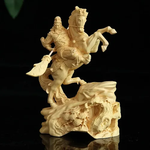 Vista 7 de Estatua de Guan Gong de madera tallada a mano, escultura de Feng Shui Dios de la riqueza Guan Yu para decoración del hogar y la oficina