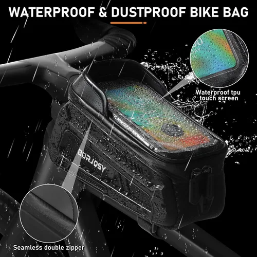 Vista 6 de Bolsa de marco frontal para teléfono de bicicleta, bolsa impermeable para teléfono con pantalla táctil de TPU y visera solar, accesorios