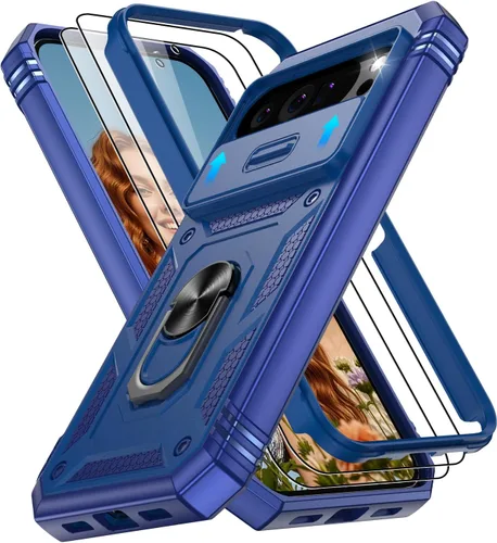 Vista 84 de Gritup Funda para Google Pixel 6 con cubierta deslizante para cámara y protector de pantalla (2 unidades), soporte de anillo giratorio 360°, funda