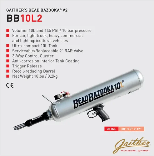 Vista 6 de Gaither Bazooka Manual de Talón - 2ª Generación, Herramienta de Asentamiento de Talón con Liberación Rápida de Aire, para Vehículos de Pasajeros