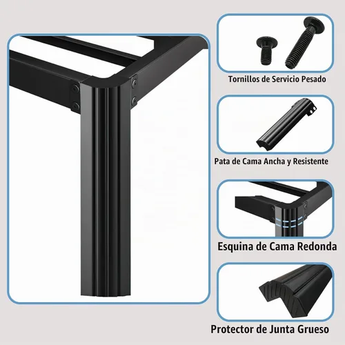 Vista 6 de Base de cama Individual XL con cabecera, base de colchón de metal, armazón de cama de 18 pulgadas de alto, no necesita somier, base de cama de 46 cm