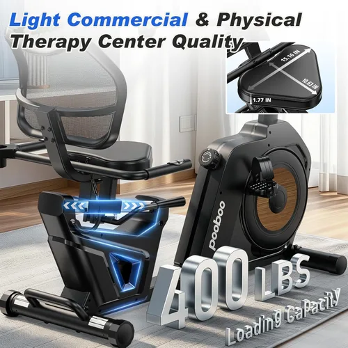 Vista 7 de pooboo - Bicicleta reclinada para ejercicios, bicicletas estáticas para el hogar con ejercitador de brazos, bicicleta reclinada magnética