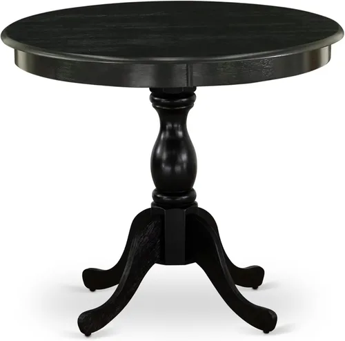 Vista 3 de East West Furniture AMSI3-ABK-48 - Juego de mesa de comedor moderno de 3 piezas que contiene una mesa de cocina redonda con pedestal y 2 sillas