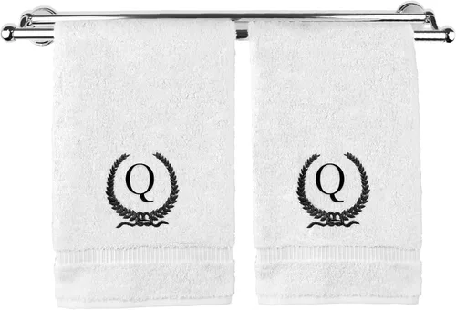 Vista 183 de Toalla de mano con monograma, regalo personalizado, 16 x 30 pulgadas, letra blanca bordada con diseño de corona en toalla negra, extra absorbente