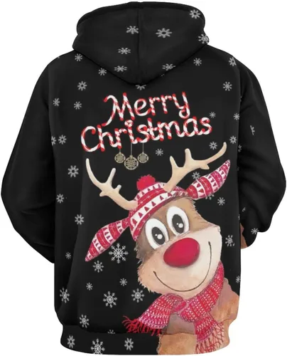Vista 2 de Sudaderas con capucha de Navidad para mujer, sudadera con capucha de manga larga con bolsillos