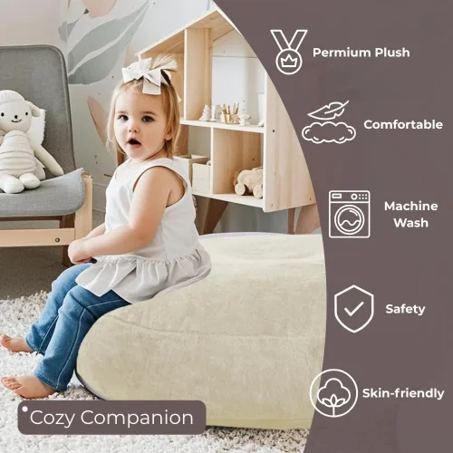 Vista 5 de Silla de Puf Wonder Space – Relleno de Espuma Suave Funda Desmontable y Lavable Tela Ultrasuave de Felpa - Cojín de Piso Minimalista para Niños