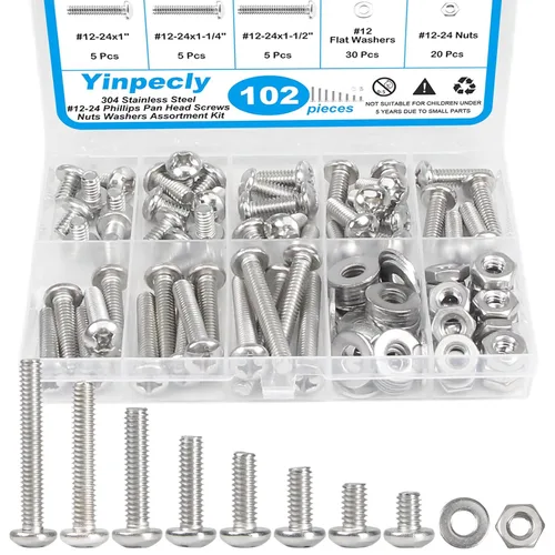 Vista 9 de Kit de 200 piezas #8-32 Phillips de cabeza plana Tornillos tuercas