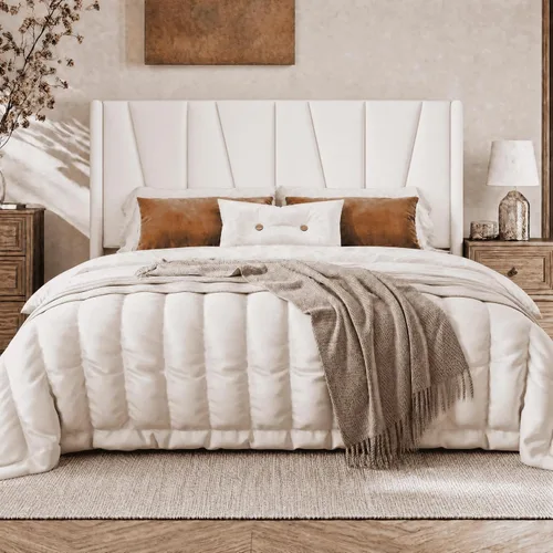 Vista 14 de SHA CERLIN - Base de cama tapizada King con cabecero, color gris oscuro