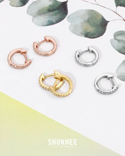 Vista 6 de Shownee Gold Huggie Earrings for Women Silver Small Huggie Hoop Earrings for Women Girls Gift 14K Gold Plated Hoops Set with Cubic Zirconia