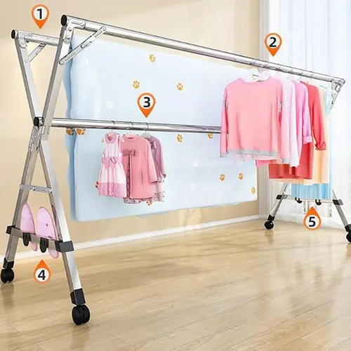 Vista 2 de Stainless Steel Clothes Drying Rack – Standing Garment Rack，Portable and Foldable, Adjustable Length, Easy to Move,for Laundry Rooms, Utility Rooms