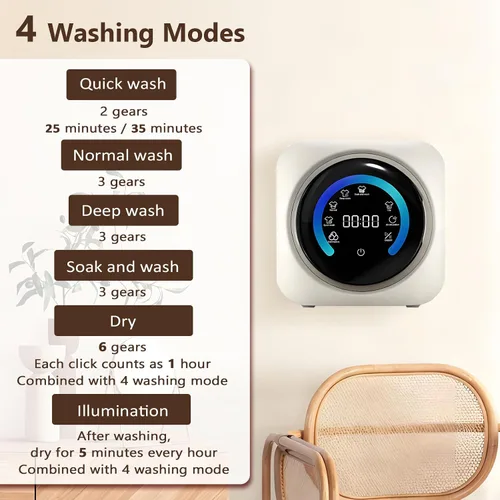 Vista 3 de BANGBANGJI Mini lavadora y secadora portátil 2 en 1, lavadora de tambor frontal totalmente automática de 3.5L, con panel de control LCD