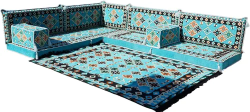 Vista 22 de arabicsofa Juego de asientos Jalsa en forma de L – Majlis árabe hecho a mano con almohadas de respaldo