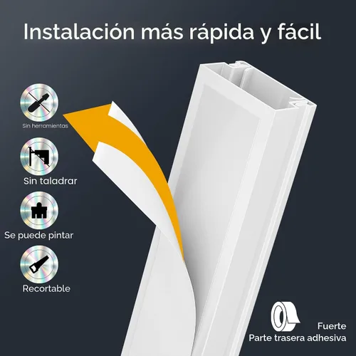 Vista 4 de Ocultador de cable de 56.7 pulgadas, cubiertas de alambre para 1 cable en la pared, cubiertas de cable de alta calidad para cables en la pared Blanco