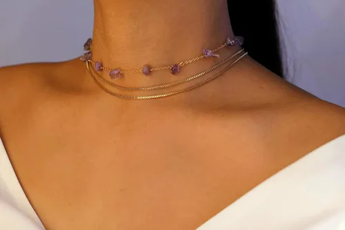 Vista 3 de Gargantilla con cuentas, hecha a mano, gargantilla de piedra de cristal curativo, collares de piedras preciosas bohemias, collares dorados de verano