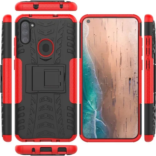 Vista 3 de Funda para Samsung A11, Galaxy A11 con protector de pantalla HD, cubierta trasera de policarbonato duro con función atril de TPU suave de doble capa