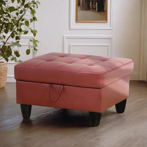 Vista 4 de GRETERST Banco otomano rectangular de almacenamiento, reposapiés de piel sintética, taburete con tapa con bisagras para sala de estar, dormitorio