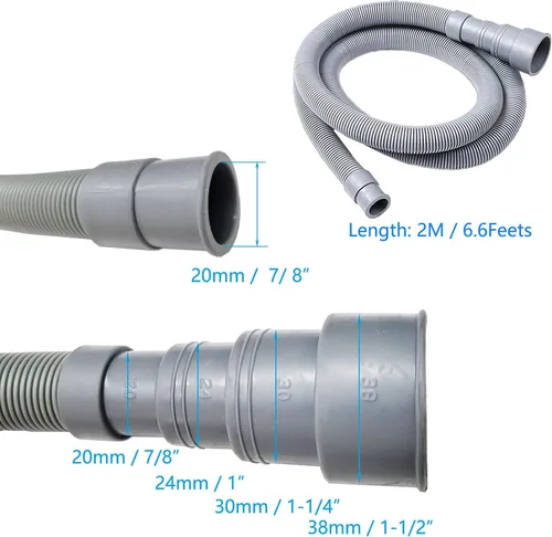Vista 2 de Kit de extensión universal de manguera de drenaje para lavadora de 6.6 pies, manguera flexible para lavavajillas con 1 adaptador, 2 abrazaderas, 1
