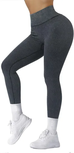 Vista 3 de SUUKSESS - Leggings acanalados de tiro alto y sin costuras para mujer, pantalones deportivos de yoga para gimnasio y entrenamiento