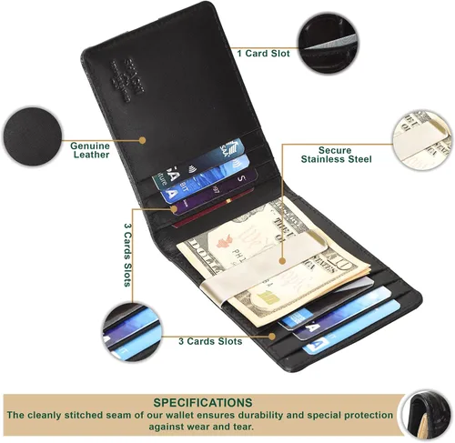 Vista 2 de S S SHACHI Cartera de cuero para hombre con bloqueo RFID, bolsillo frontal con 9 ranuras, cuero auténtico de grano completo, tarjetero múltiple