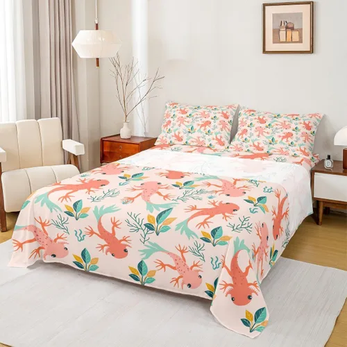 Vista 3 de Erosebridal Axolotl - Juego de ropa de cama tamaño individual, sábanas de ajolote de dibujos animados para mascotas, juego de sábanas