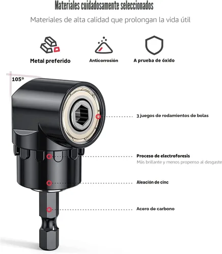 Vista 3 de Juego de extensión de broca flexible Fruholt con accesorio de ángulo recto, juegos de adaptador de enchufe de grado de impacto giratorio de 360°