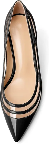 Vista 3 de Zamikoo Zapatos de tacón bajo con punta puntiaguda para mujer, con correas de PVC transparentes, zapatos de vestir de moda de patente, talla 5