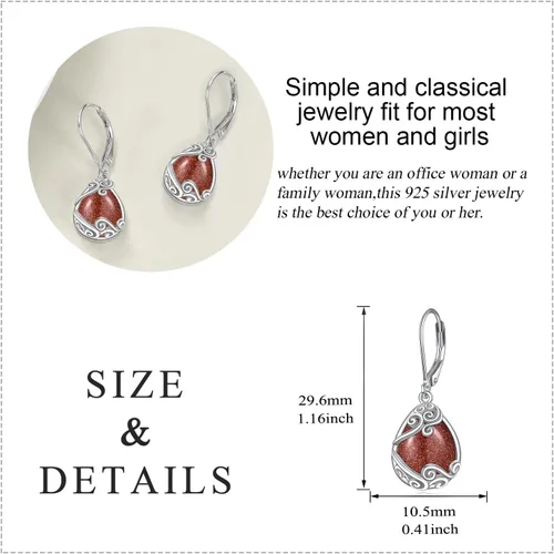 Vista 142 de Aretes colgantes con forma de lágrima de filigrana de piedra lunar de plata de ley 925 con cierre de palanca para mujer, regalos de joyería