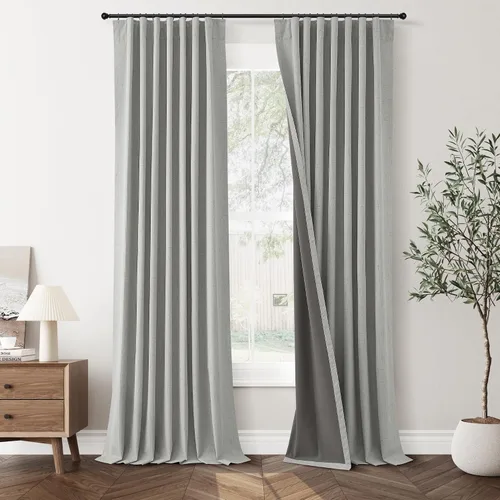 Vista 25 de Jowels Cortinas opacas de lino natural de 96 pulgadas de largo, 2 paneles