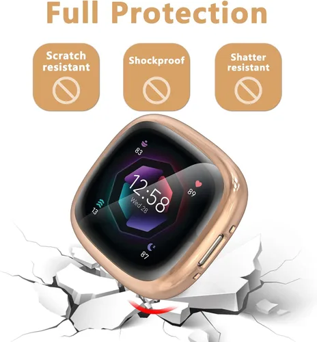 Vista 4 de Paquete de 5 fundas protectoras de pantalla de silicona compatibles con Fitbit Sense 2/Versa 4, cobertura completa, HD, ultrafina, TPU, compatible