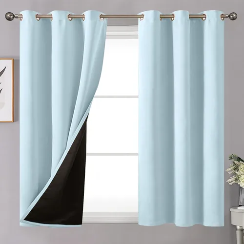 Vista 150 de YoungsTex - Cortinas 100% opacas para dormitorio, con aislamiento térmico y ojales, cortinas oscuras negras con capa pesada para ventana de sala