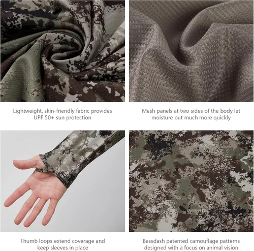 Vista 6 de BASSDASH Sudadera con capucha para hombre, con protección UPF 50+, ligera, de camuflaje, de secado rápido, manga larga, con capucha, FS30M
