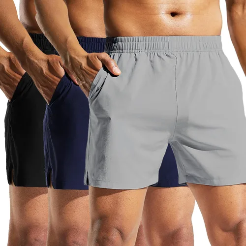 Vista 12 de MIER Paquete de 3 pantalones cortos deportivos para correr de 5 pulgadas, de secado rápido, ligeros, para gimnasio, entrenamiento, deportes