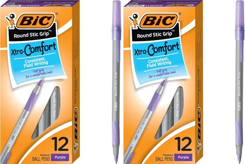 Vista 6 de BIC Round Stic Grip Xtra Comfort - Bolígrafo de punta redonda a la moda, morado, paquete de 12
