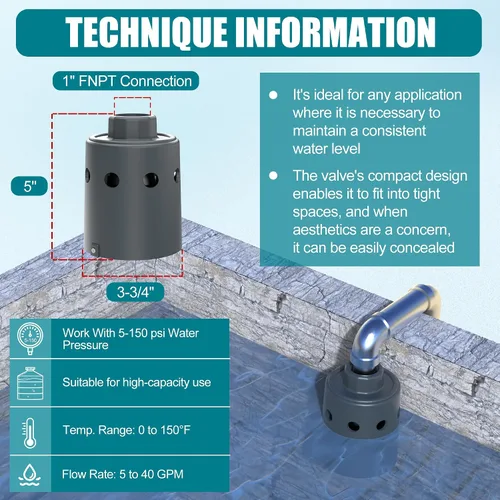 Vista 2 de Válvula de flotador para tanque de agua diseñada para control de nivel de agua, llenado automático y cierre automático, válvula de flotador