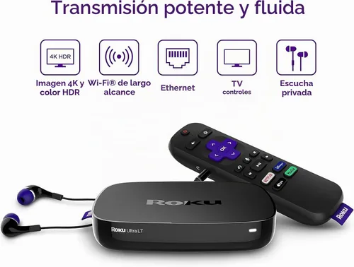 Vista 7 de Roku Dispositivo de transmisión Ultra LT 4K/HDR/Dolby Vision/Wi-Fi de doble banda con control remoto de voz Roku y cable HDMI, con cable
