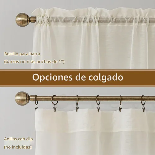 Vista 6 de Cortinas transparentes naturales de 96 pulgadas de largo