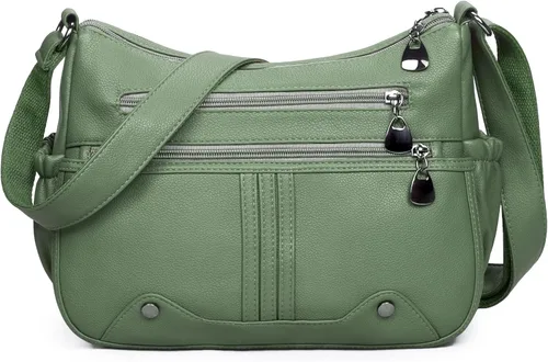 Vista 12 de Bolso bandolera de piel sintética suave para mujer, bolso cruzado con múltiples bolsillos, bolso cruzado mediano espacioso a la moda con asa superior