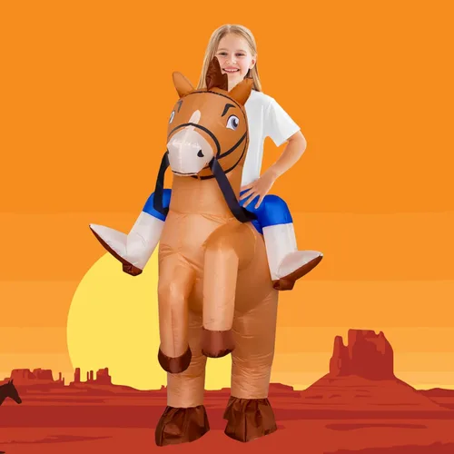 Vista 3 de Stegosaurus Disfraz inflable de caballo para niños, Halloween, montar a caballo, vaquero, disfraces divertidos para niños y niñas, fiesta de cosplay