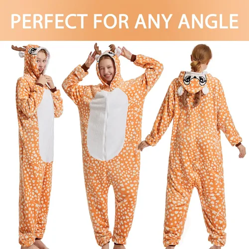 Vista 7 de Folisof Onesies Pajamas Unisex Adult Novelty One-Piece Cosplay Animal Sleepwear Homewear Halloween Costume for Women Men