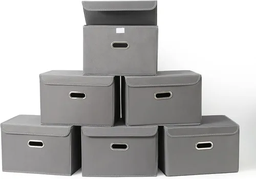 Vista 24 de Paquete de 1 Contenedores de Almacenamiento Plegables Grandes con Tapas, Cubos Organizadores de Almacenamiento de Tela para Estantes, Armario